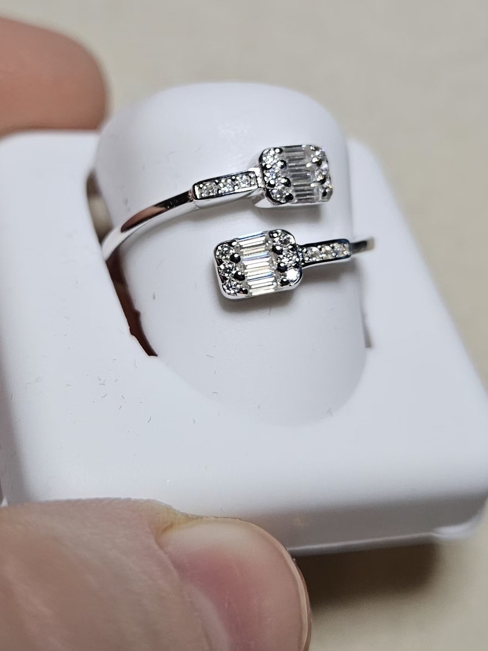 Sterling Silver Open Band Ring with Moisannite Baguette and Pavé Accents